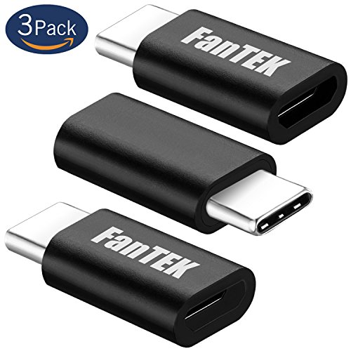 USB C Adapter, FanTEK Mini USB Type C 3.1 Male to Micro USB Female Converter Cable Charger for LG V20, Huawei?P9, Microsoft Lumia 950, HTC Bolt, ZTE Axon 7, BLU Pure XR, Aluminum Black, 3 Pack