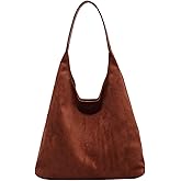 Suede purses for Women 2024 Slouchy Shoulder Bags Soft Leather hobo bag Brown Tote Handbag for Work Everyday