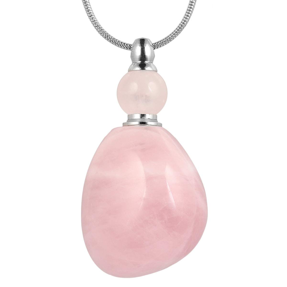 KYEYGWO Rose Quartz Aromatherapy Essential Oil Diffuser Scent Locket for Men Women, Healing Crystal Perfume Bottle Pendant for Necklace