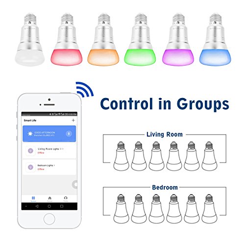 Smart WiFi Bulb, E27 7W LED Light Wireless Smartphone Remote Control, RGB-W Multi Color(2700-6400K)Dimmable Lighting No Hub Required (Compatible with Amazon Alexa, Google Home)
