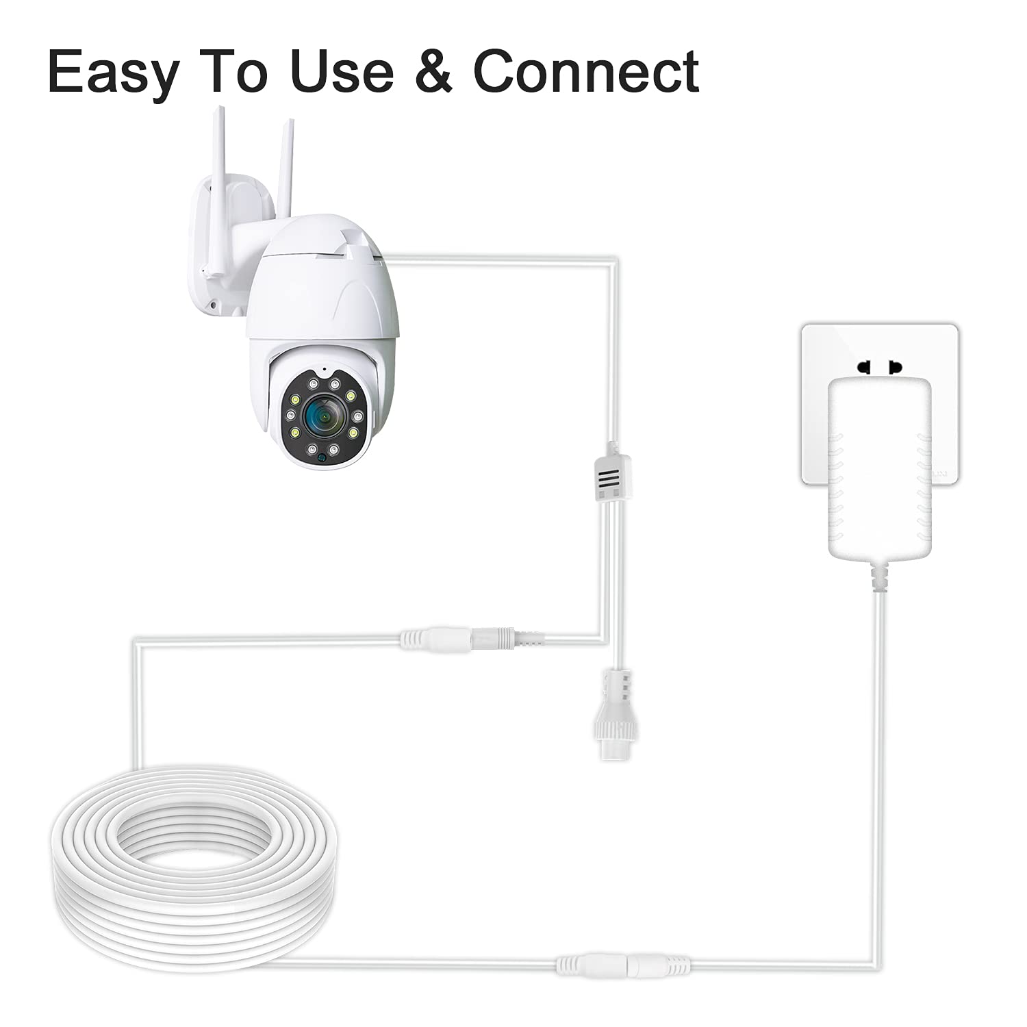 DC Power Extension Cable 33ft, 2.1mm x 5.5mm Plug Compatible with 12V DC Adapter Cord for CCTV Security Camera, IP Camera, Standalone DVR (33ft White)