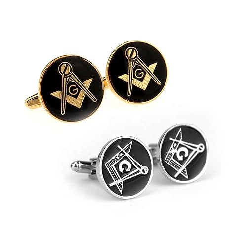 Franc Mçon Manschettenknöpfe, silberfarben oder goldfarben - Geodreieck und Zirkel - Makonische Symbole