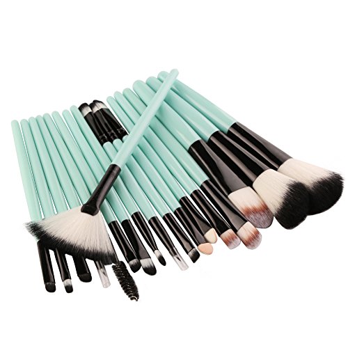 Adpartner 18pcs Makeup Brushes Set Eye Shadow Brush Kit Face Kabuki Make Up Cosmetic Brush Soft Bristles Green Plastic Handle Foundation Blush Concealer Beauty Tools - White Bristles