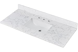 LOCALAND 48"x22 " Vanity Top, Engineered Stone Composite White Rectangular Single Sink Vanity Top, Vanity Top with Sink in Calaeatta Pearl, Sink Top with 8 Inch Widespread Faucet Hole and Backsplash
