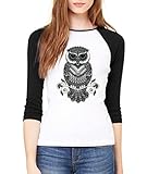 Night Owl Cute Animal Day Of Dead 3/4 Sleeve Grunge Fashion Raglan Shirt