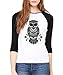 Night Owl Cute Animal Day Of Dead 3/4 Sleeve Grunge Fashion Raglan Shirt
