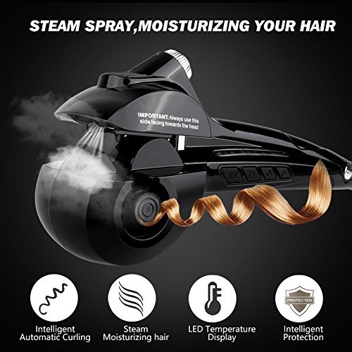 Automatic Hair Steam Curler ARINO Ceramic Hair Curler Professional Curling Iron Wand Ceramic Curling Flexible Hair Curlers for Beautiful Style & Shine, LED Digital Display Black