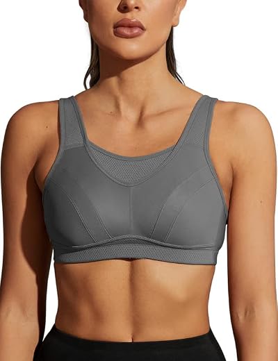 WingsLove Women’s High Impact Sports Bra Full Coverage Wirefree Gray