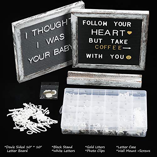 Double Sided Felt Letter Board- with 560 Pre-Cut 2 Size White & Gold Letters Sorted in Organizer- 10x10 Grey and Black Changeable Letterboard Message Board Sign, Wall & Tabletop Display, by NEARPOW