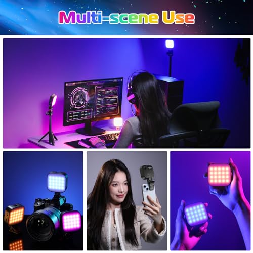 ULANZI U60 RGB Video Lights Black LED Camera Light 360° Full Color Portable Photography Lighting w Quick Release Cold Shoe Adapter and Clip, 2500mAh Rechargeable CRI 95+ 2500-9000K Dimmable Panel Lamp