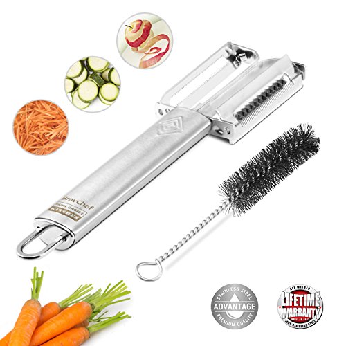 Vegetable Fruit Peeler - BravChef 2 in 1 Potato Y Peeler Veggie Julienne Peeler - Ultra Sharp Stainless Steel Kitchen Peeler for Apple Orange Carrot Citrus Cucumber – Dishwasher Safe