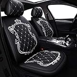 Skysep Crown Car Seat Covers, Fully Surrounded Unisex Seat,Winter Leather Seats Car,PU Leather and 3D Breathable Fabric (Black-White)