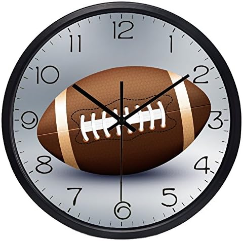Rugby Wall Clock LivingRoom for Boy Sport Clock Hot Sale Sweep Vintage Home Simple Number Watch(10inch,Black Frame)