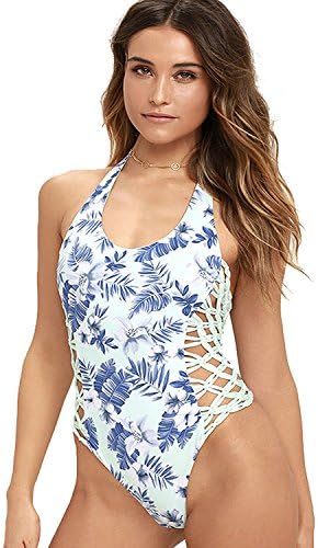 SIGN FASHION BIKINIS CAMILLA BLUE FLORAL PRINT ONE PIECE SWIMSUIT, Blue XL