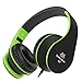 Headphones, Sound Intone Foldable Headphones with Microphone and Volume Control, On-ear Wired Headset for iphone and Android Devices (Black/green)