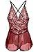 ALLureLove Womens Sexy Lingerie Open Crotch Leotard Teddy Nightwear Lace Miniskirt Babydoll(Small (fits Like US X-Small),Rose Red)