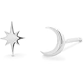 Boma Jewelry Sterling Silver Crescent Moon & North Star Mismatched Stud Earrings