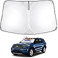 T TGBROS Windshield Sun Shade Custom Fit for Ford Explorer 2020-2024 2025 Accessories Foldable Sun Shield Reflective Polyester Sun Visor Cover Block Heat and Sun Protection