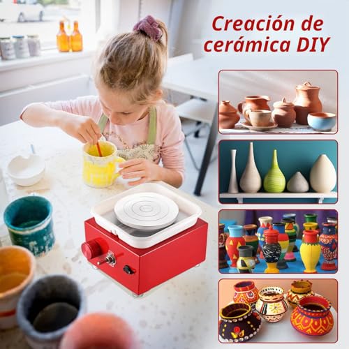 Potter's Lathe, Ceramic Lathe 2000 RPM Adjustable Speed, Potter's Lathe with Plates of 10/6.5 cm, Ceramic Kit for Children and Adults (Red)