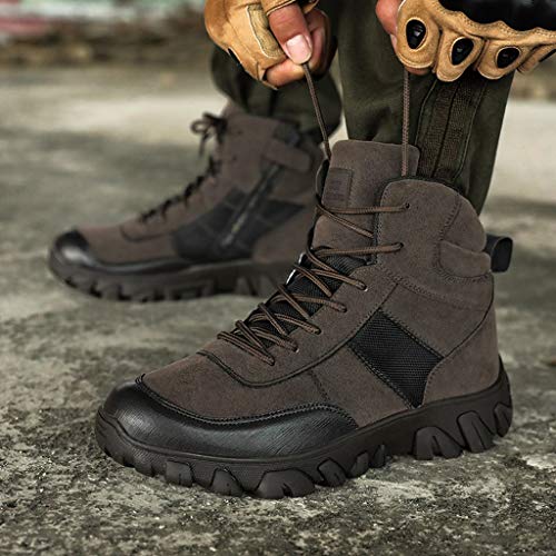 Kauneus Mens Plus Size Hiking Boots Leather Lace up Tactical Military Combat Ankle Boots Sneakers for Outdoor Trail Trekking Brown