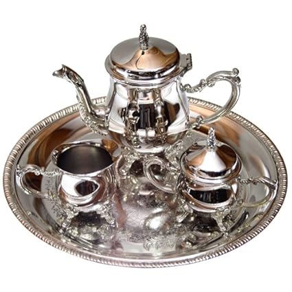 Juego de café Silver Plated: cafetera + lechera + azucarero + bandeja
