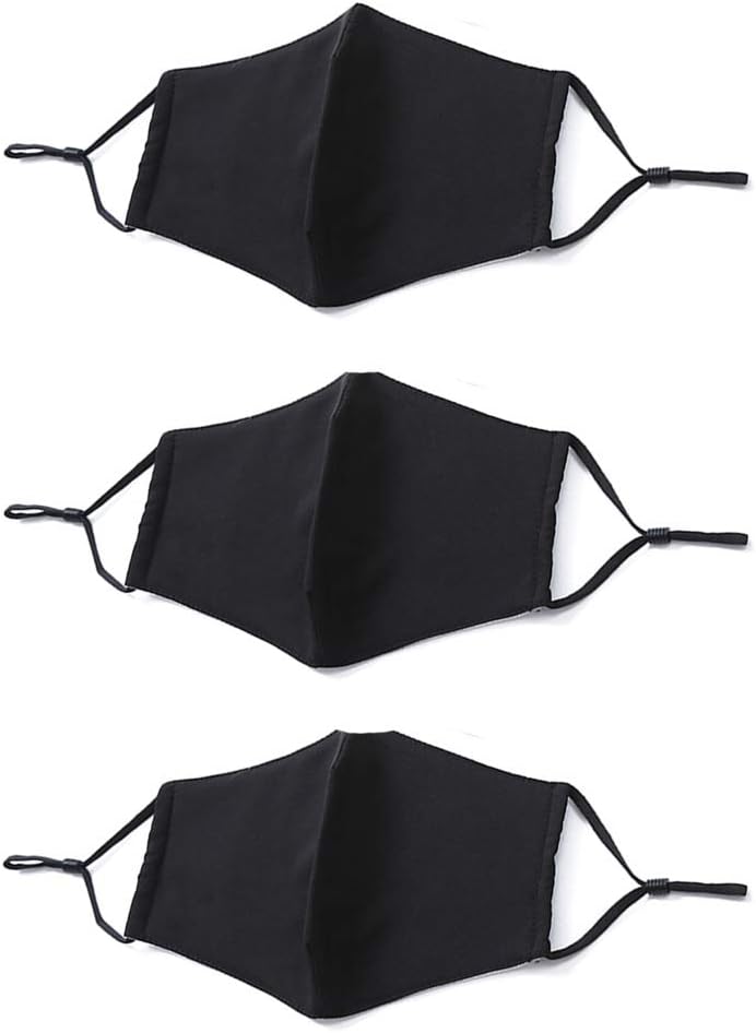Kerocy 3 Pcs Fashion Unisex Cotton Face Cover, Reusable and Washable Breathable Mouth Cloth Cover,Protection from Dust, Pollen(Black)