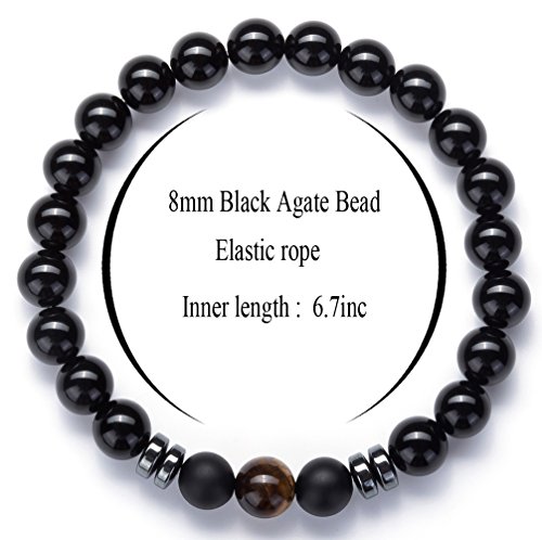 Hamoery Men Women 8mm Lava Rock Wrap Bracelet Braided Rope Natural Stone Stack Bracelet Bangle Set(Set 1)