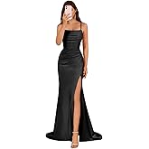 KNCERY Satin Bridesmaid Dress for Women 2025 Spaghetti Straps Mermaid Prom Dresses with Slit Evening Dresses KN003