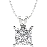 Clara Pucci 2 cttw Simulated Diamond White Gold-Plated Silver Necklace and Pendant for Women (16" Box Chain,Princess Cut,7.0mm)