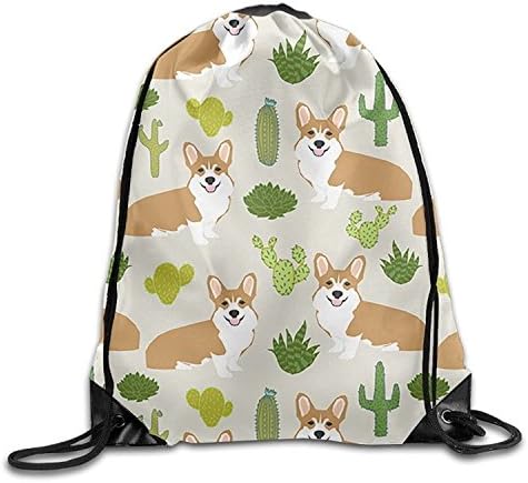Corgi Cactus Plants Background Men &amp; Women Drawstring Backpack Travel Bag