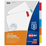 Avery Big Tab Insertable Extra-Wide Dividers, 5 Multicolor Tabs, 1 Set (11220)