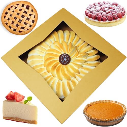 Photo 1 of BAKELUV Pie Boxes for 9 Inch Pie | Brown, 25 Pack | 9x9x2.5 Bakery Box with Window, 9x9 Cookie Box, 9 Inch Pastry Boxes with Window Bulk, Cake Boxes, Auto Pop Up