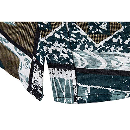 Men's Relaxed-Fit Silk/Linen Tropical Leaves Jacquard Shirt Hawaiian Flower Print Casual Button Down Short Sleeve Shirt