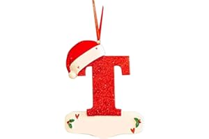 AYEBEAU Christmas Initial with Red Hat Christmas Tree Ornaments Personalized DIY Christmas 26 Letters Ornaments Christmas Decoration Xmas Tree Hanging Decor (T)