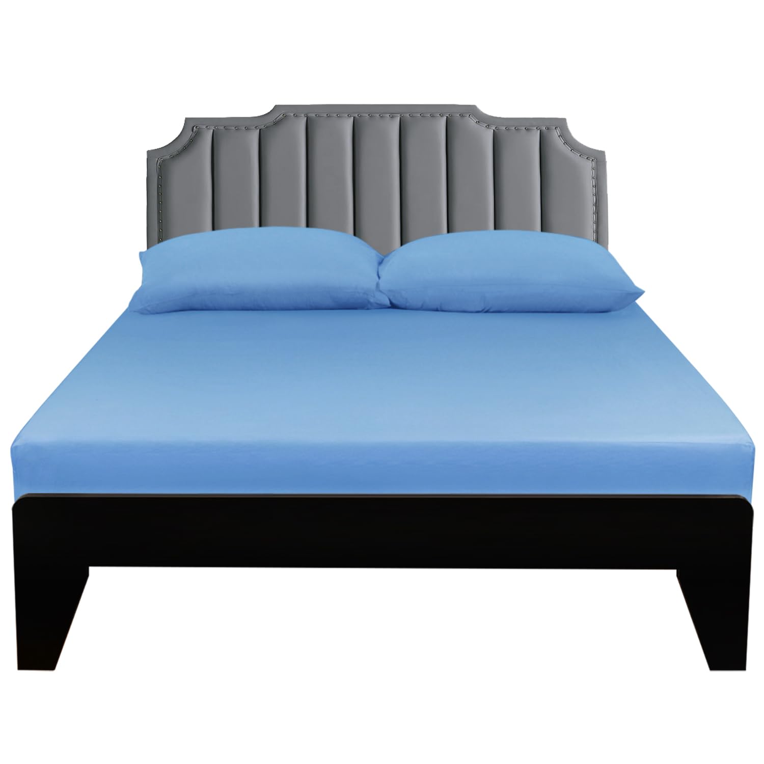 Lirex Fitted Sheets King Size,100% Cotton 300 Thread Count Soft Breathable Deep Pocket up to 12" / 30cm,Sky Blue — image 1