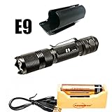 Bundle: PowerTac E9 1020 Lumen LED Flashlight Side Button on Tail Cap Dual Switches with 18650 3400mAh USB Rechargeable Kit