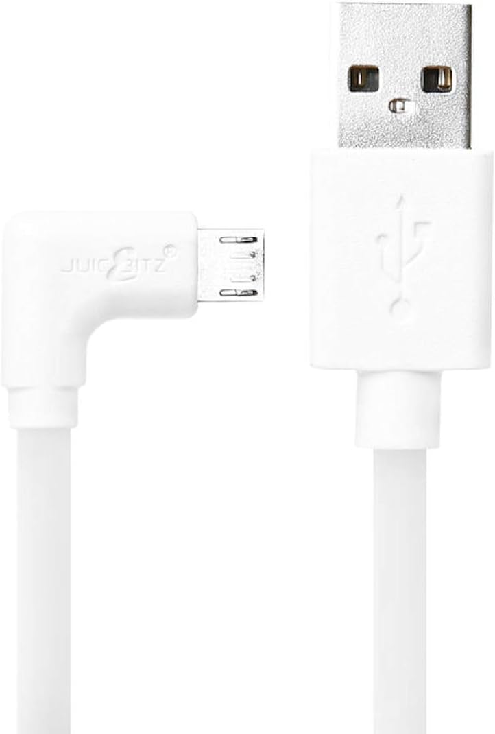 JuicEBitz 0.5m USB 2.0 Type A to Micro USB Right Angled Charger Cable Data Lead compatible with Android Phones & Tablets - Samsung, LG, Sony Xperia, HTC etc. (White)