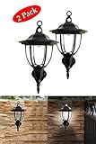 Solar Powered Wall Lamp- Set of 2- Motion Activated Security Lights- Wireless Outdoor Lantern- Beautiful Light Fixture- Garden Décor Accent Lighting- Best for Patio, Pool, Yard, Deck (Black)