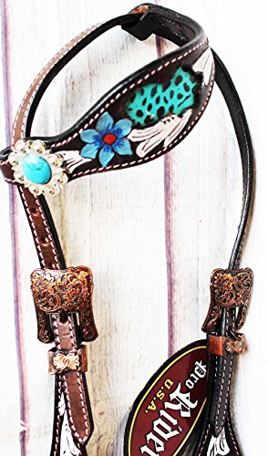 PRORIDER Horse Tack Bridle Western Leather One Ear Headstall Turquoise 80193HA