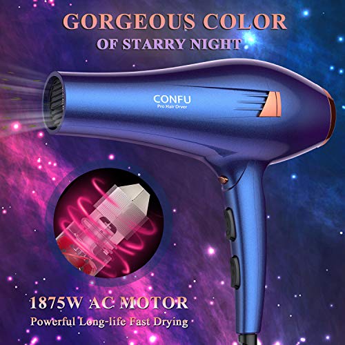 Professional Hair Dryers with Diffuser 1875W Ceramic Negative Ionic Blow Dryer Fast Drying with 2 Speed 3 Heat Setting Lightweight Quiet Motor Hairdryers with Comb 2 Concentrator ETL Certified