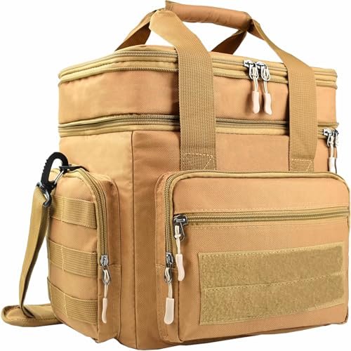 EIING クーラーボックス 二つ折り断熱ランチバッグ 上下2段 保冷保温バッグお弁当袋 15～18リットル 小型 軽量 ソフトクーラーボックス 調節可能なショルダーストラップ付き 手提げと肩掛け両用 防水 漏れ防止 軽量 簡単収納 アウトドア キャンプ ピクニック通勤等に大活躍(18L カ−キ色)