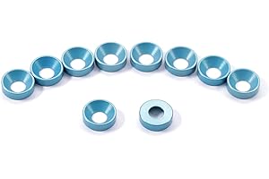 HOLSTERSMITH [10PCS] USA Made Anodized Aluminum Colored Finishing Washers - (Electric Teal) - (0.435in. Dia.) Flat Top - for KYDEX Holsters, Auto Trim, Art Projects, Home DIY
