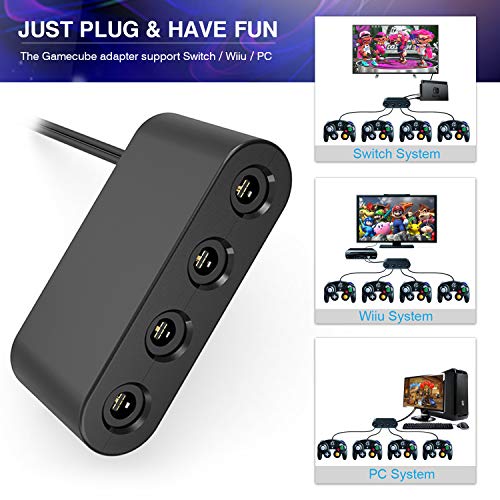 YCCSKY Gamecube Controller Adapter, Gamecube NGC Controller Adapter for Wii U Nintendo Switch and PC USB 4 Port Plug and Play No Drive Need