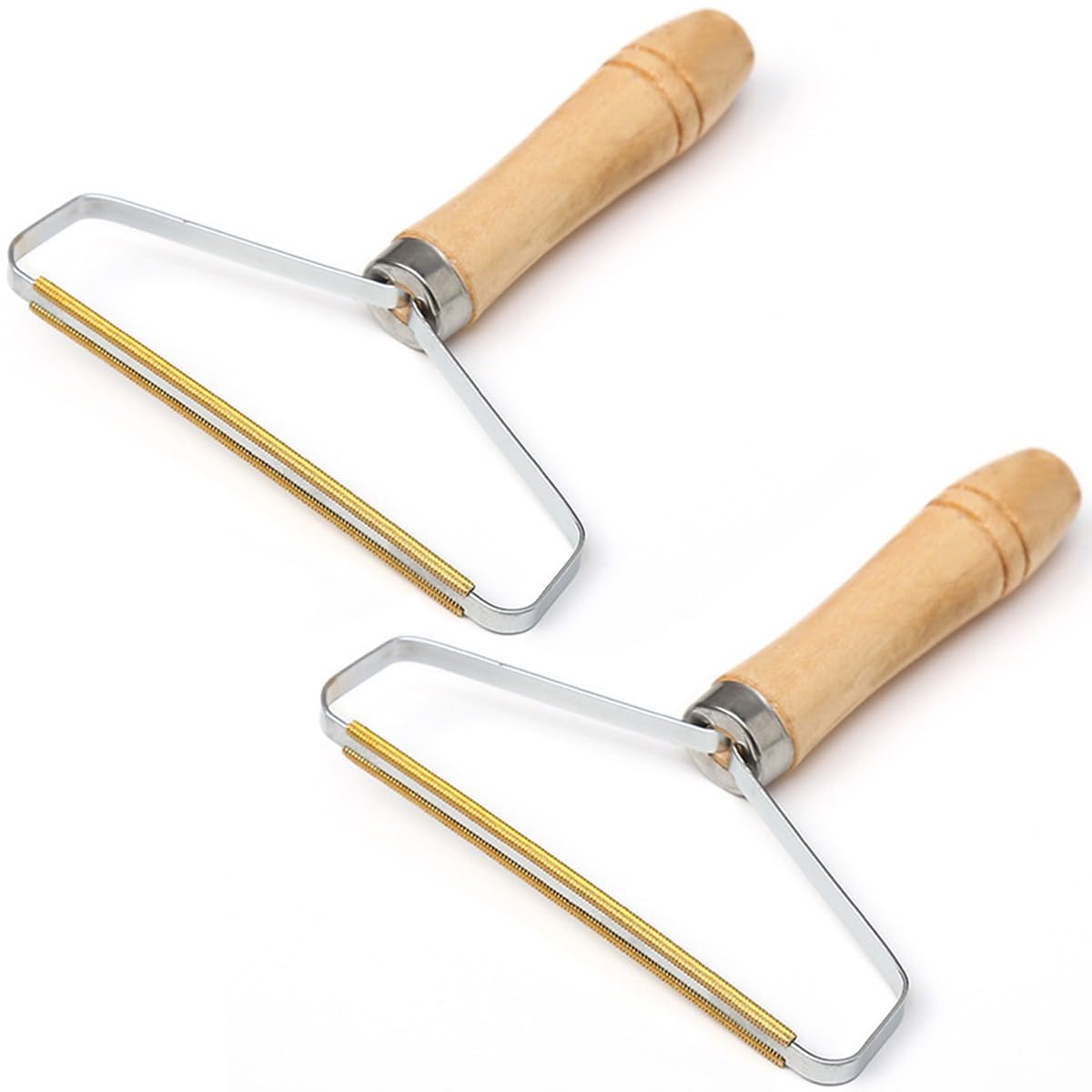 DAZISEN 2 PCS Portable Lint Remover - Double Sided Copper Blades Carpet Scraper Pet Dog Cat Hair Remover for Carpet with Wooden Handle Reusable Hair Remover Tool Fur Fluff Remover