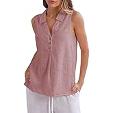 Amazhiyu Women's 100% Linen Summer Tank Tops Sleeveless V-Neck Blouse Casual