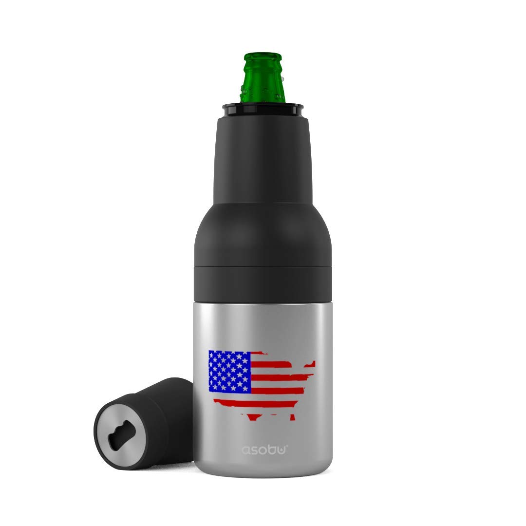 Asobu Frosty Beer 2 Go USA Flag Vacuum Insulated Double Walled Stainless Steel Beer Bottle and Can Cooler with Beer Opener (USA Flag)