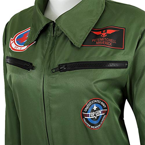 frawirshau Adult Flight Suit Pilot Costume Women Jumpsuit Long-Sleeve Zipper Coveralls ArmyGreen M