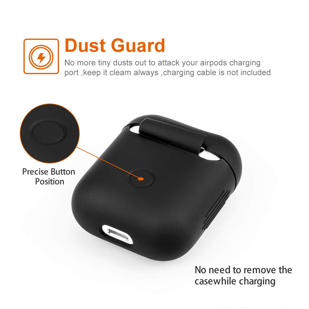 Airpods Case 4 in 1 New Bee Premium Silikon Kratzfestes Airpods Schutzhüllen Set für Airpods-Ladeetui mit Airpod Etui/Cliphalter/Band/Ohrhaken (Schwarz)