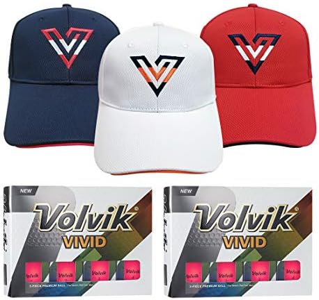 Volvik Vivid 3-Pieces Matte Finish Color Golf Balls 2 Dozen (24 Balls) Gift Set Bundle with 3 Color V-Logo Hats (White, Navy, Red) Volvik Vivid 3-Pieces Matte Finish Color Golf Balls 2 Dozen (24 Balls) Gift Set Bundle with 3 Color V-Logo Hats (White, Navy, Red)