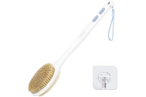 Bubbob Back Scrubber for Shower with Long Handle, Exfoliating Bath Brush for Body - Double Sided Bristles (Stiff & Soft), Anti-Slip Grip, Lightweight - Gift for Seniors, Includes Lanyard & Hook, Blue